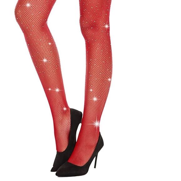 Red fishnets rhinestones stocking - Picture 3 of 7